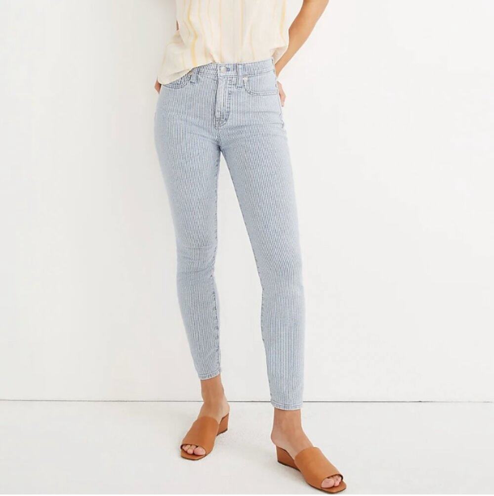 Madewell Jeans Womens 27 Blue White Piper Striped 9" Mid Rise Skinny Railroad